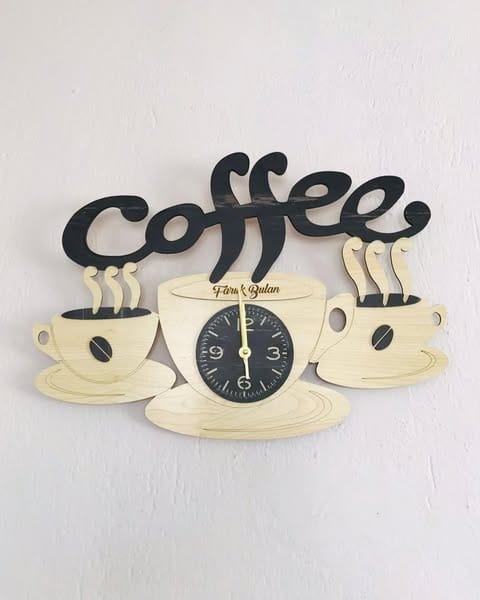 Laser Cut Coffee Themed Wall Clock for Coffee Shop