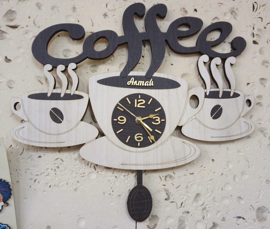 Laser Cut Coffee Themed Wall Clock for Coffee Shop