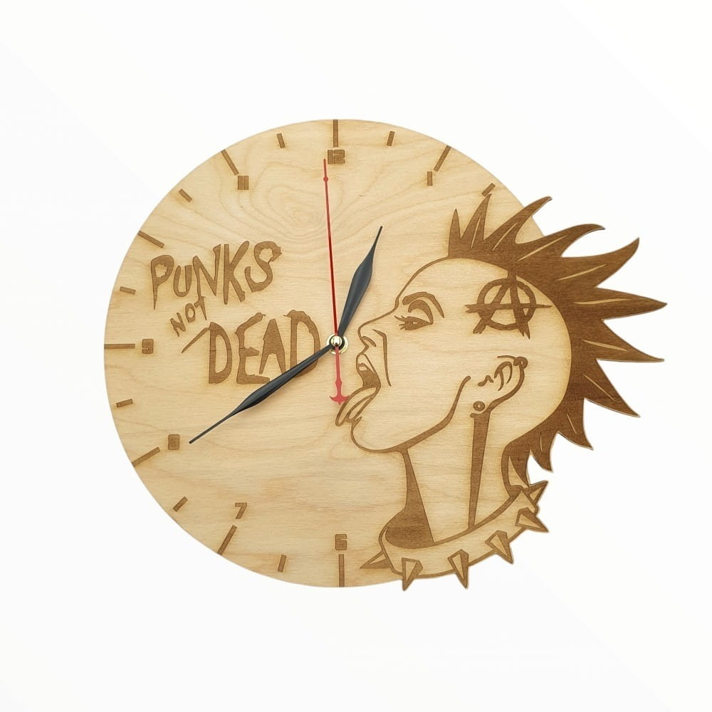 Laser Cut Wooden Clock Punks Not Dead