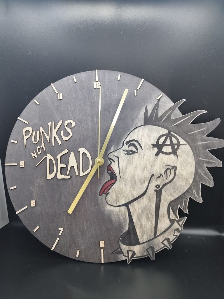 Laser Cut Wooden Clock Punks Not Dead