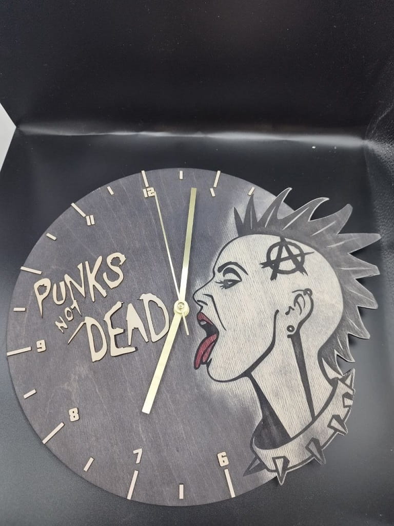 Laser Cut Wooden Clock Punks Not Dead