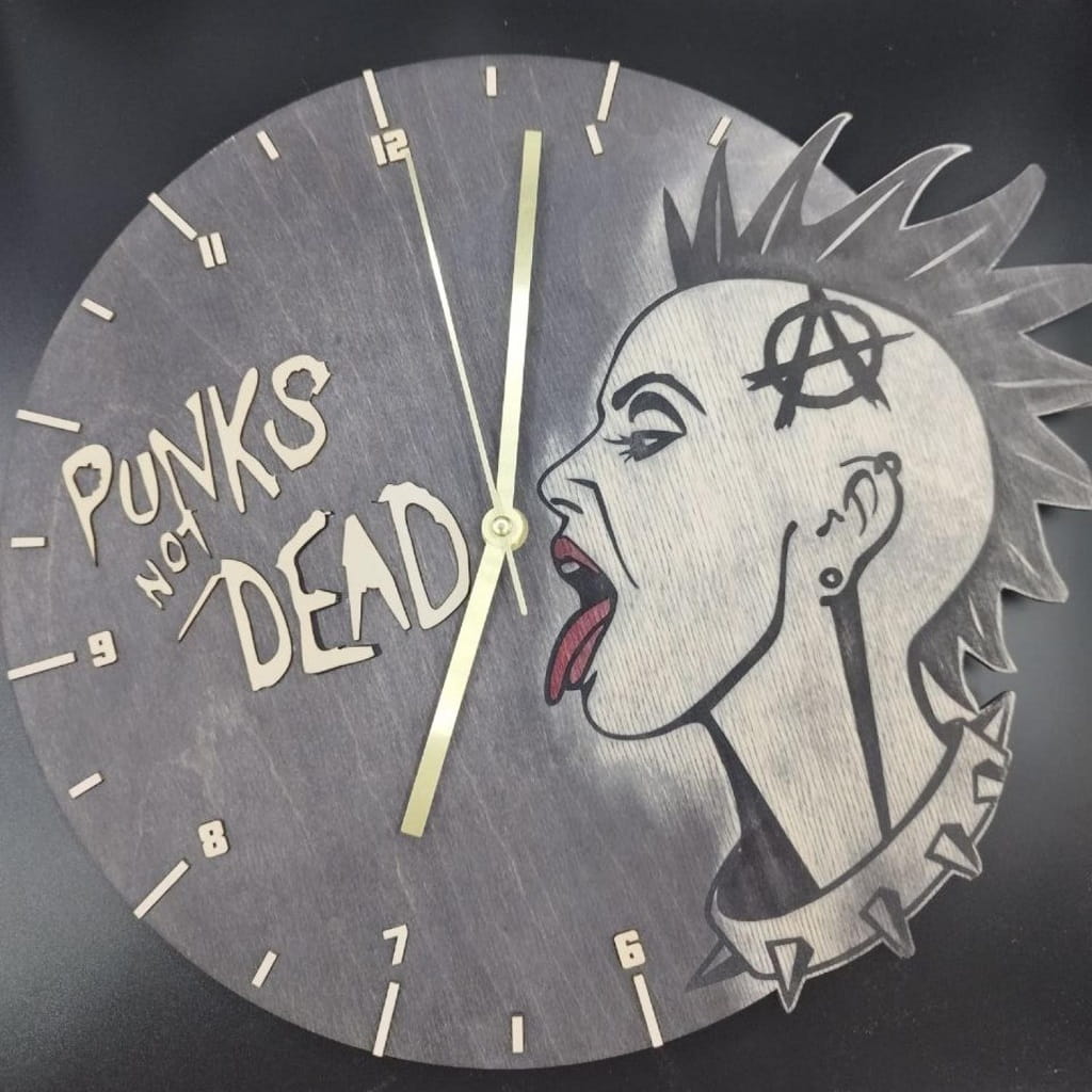 Laser Cut Wooden Clock Punks Not Dead