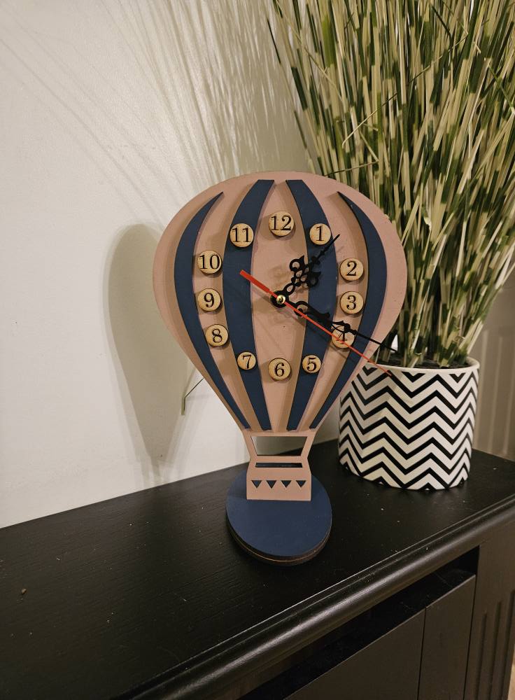 Laser Cut Hot Air Balloon Wall Clock for Kids Room