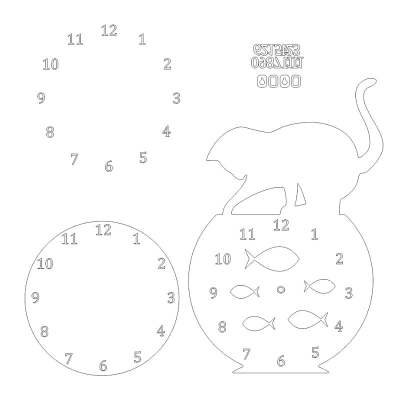 Laser Cut Fish Bowl and Cat Wall Clock for Home Decor