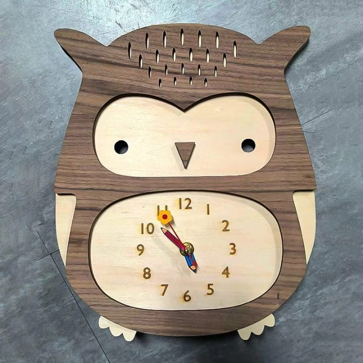 Laser Cut Baby Owl Wall Clock for Kids Room Decor