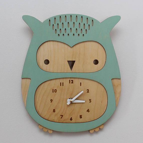 Laser Cut Baby Owl Wall Clock for Kids Room Decor