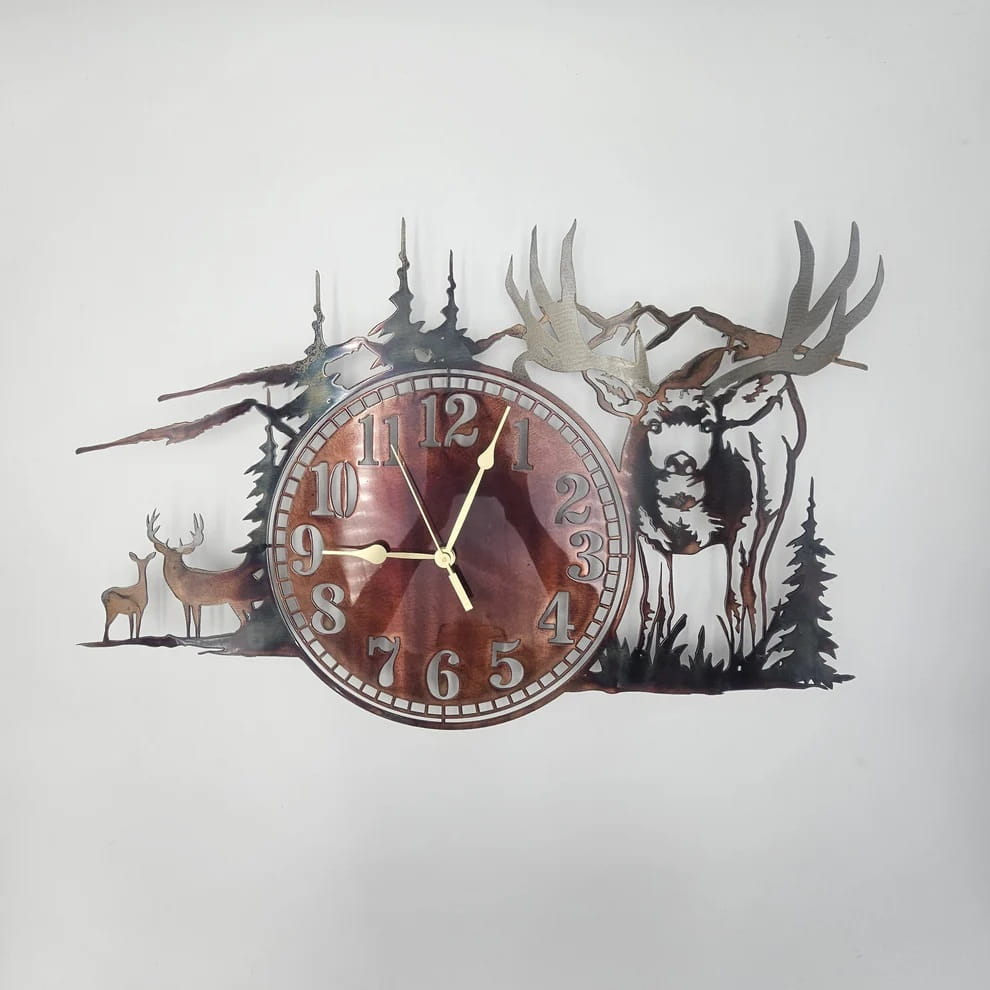 Laser Cut Deers in Forest and Mountain Scenic Wall Clock