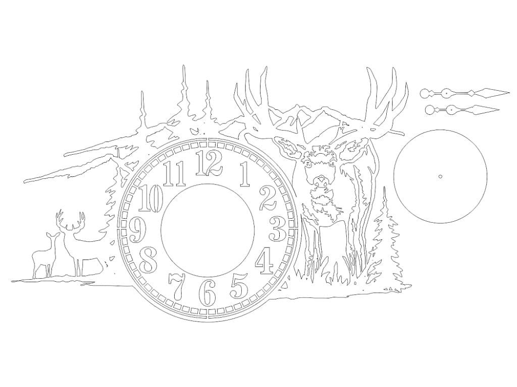 Laser Cut Deers in Forest and Mountain Scenic Wall Clock