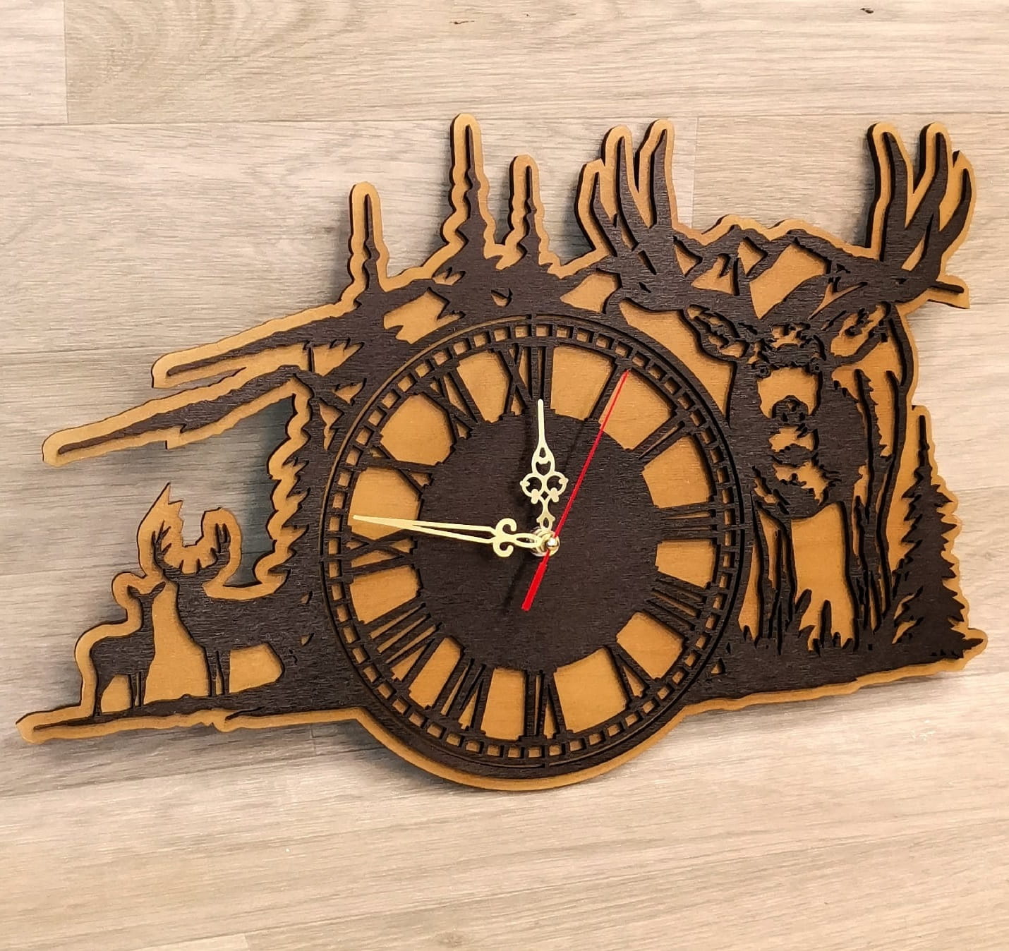 Laser Cut Forest Scenery Dual Layer Wooden Wall Clock