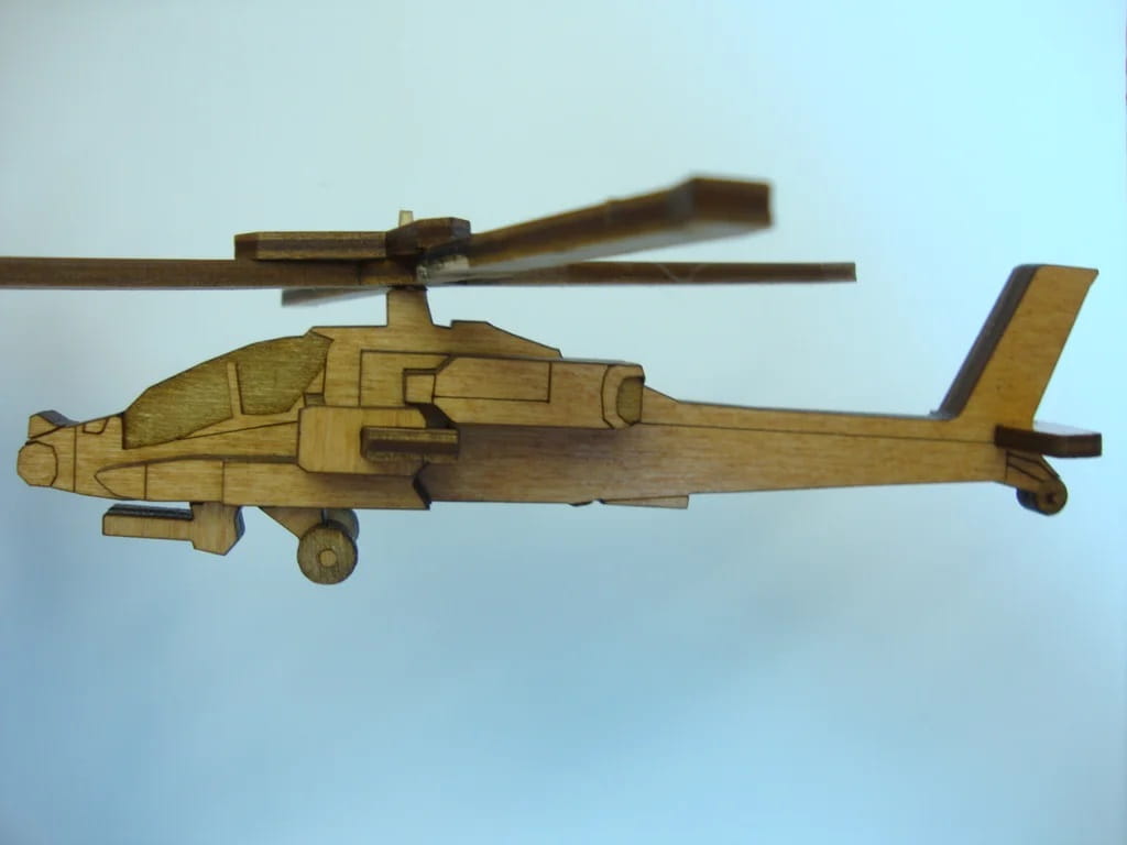 Laser Cut Apache Helicopter 3D Wood Model