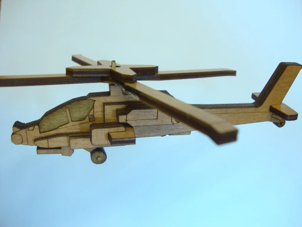 Laser Cut Apache Helicopter 3D Wood Model