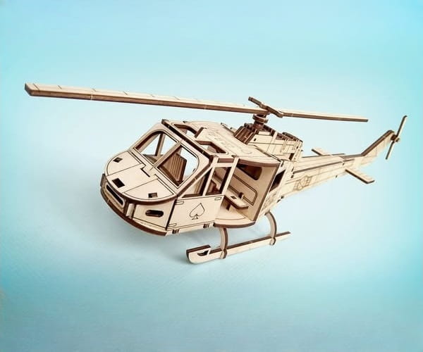 Laser Cut Huey Military Helicopter 3D Puzzle