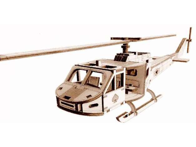 Laser Cut Huey Military Helicopter 3D Puzzle