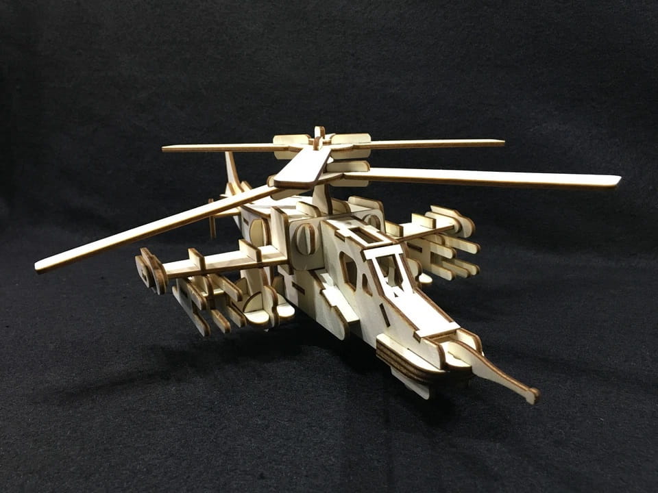 Laser Cut Shark Attack Helicopter 3D Wood Puzzle Model Kit