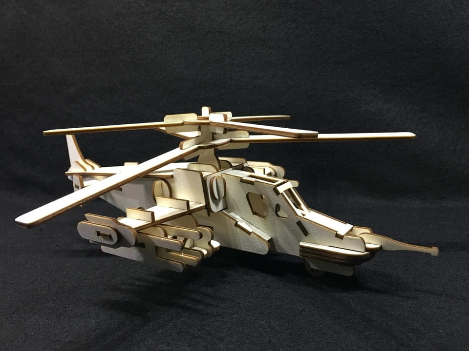 Laser Cut Shark Attack Helicopter 3D Wood Puzzle Model Kit