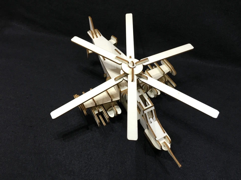 Laser Cut Shark Attack Helicopter 3D Wood Puzzle Model Kit