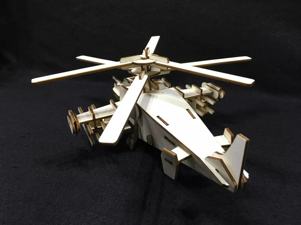 Laser Cut Shark Attack Helicopter 3D Wood Puzzle Model Kit