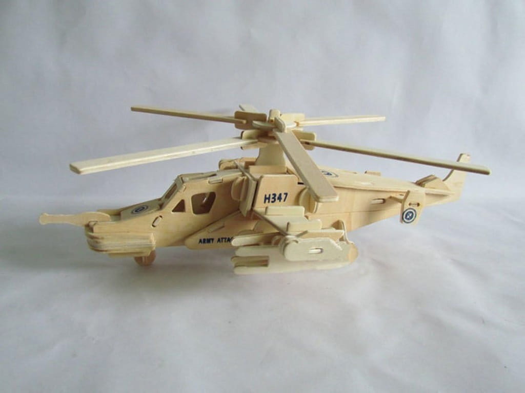 Laser Cut Shark Attack Helicopter 3D Wood Puzzle Model Kit