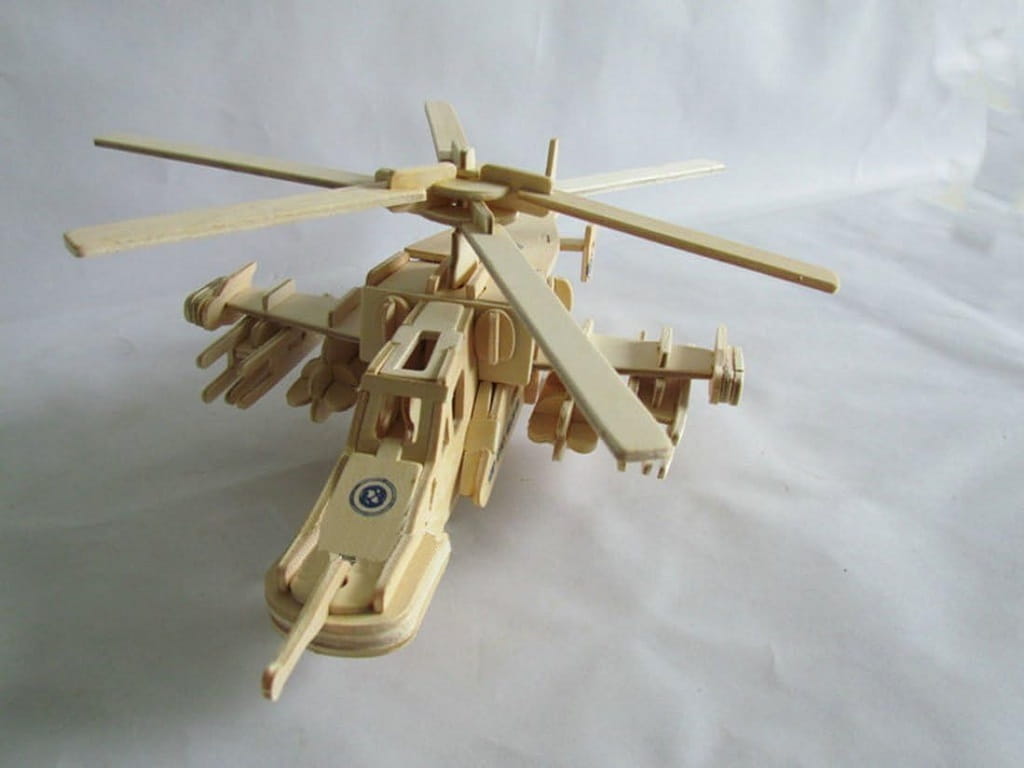 Laser Cut Shark Attack Helicopter 3D Wood Puzzle Model Kit