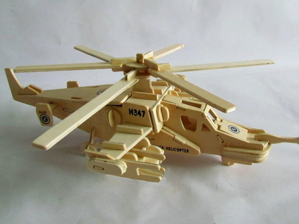 Laser Cut Shark Attack Helicopter 3D Wood Puzzle Model Kit