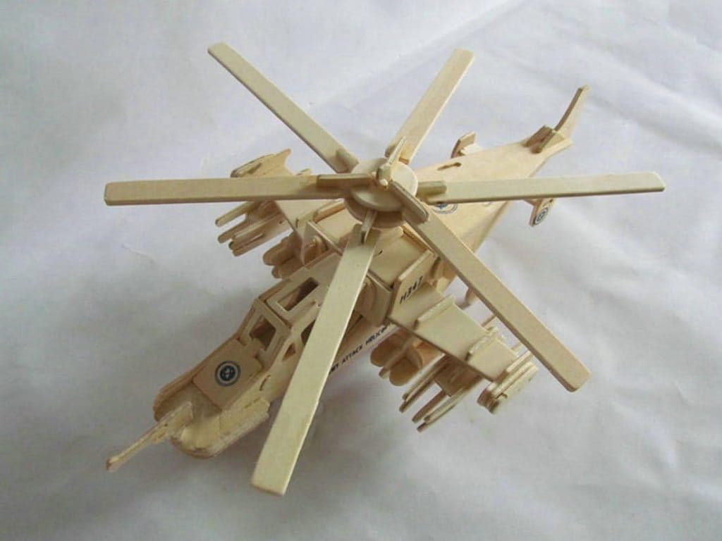 Laser Cut Shark Attack Helicopter 3D Wood Puzzle Model Kit