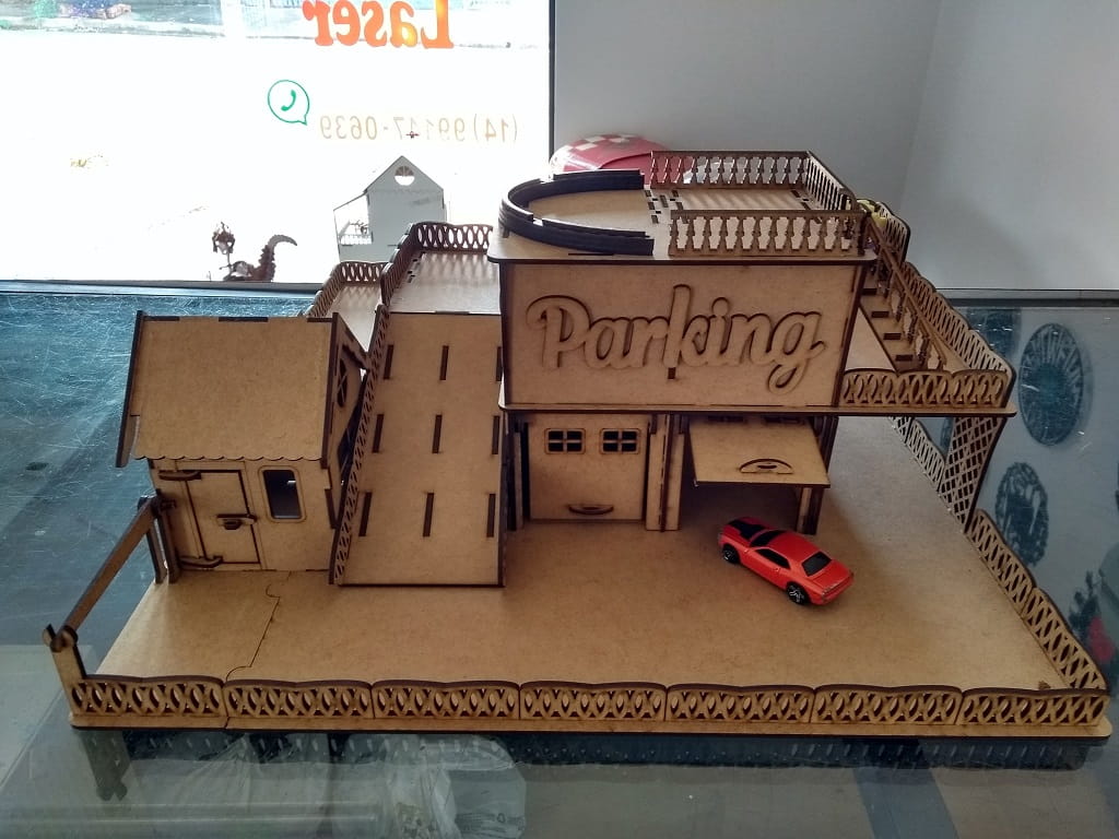 Laser Cut Wooden Toy Garage with Helicopter Deck