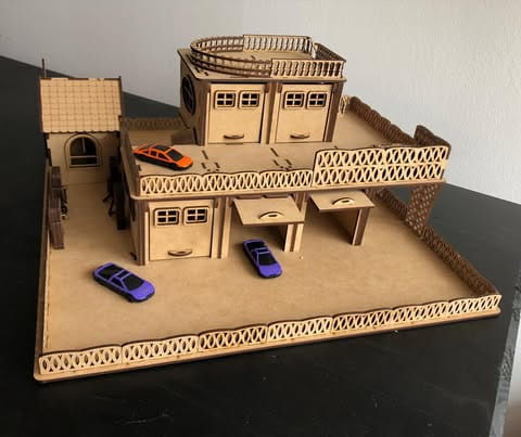 Laser Cut Wooden Toy Garage with Helicopter Deck