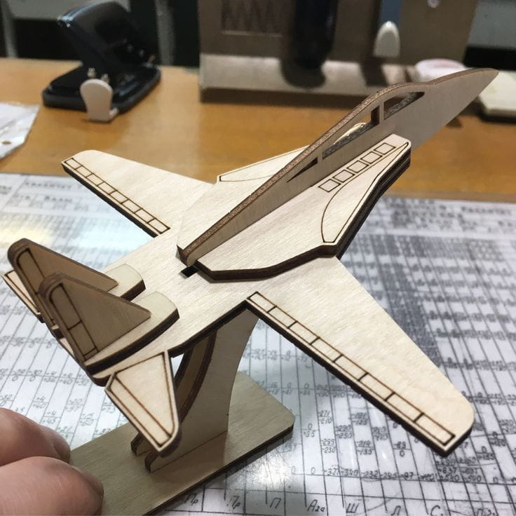 Laser Cut F-14 Tomcat Fighter Jet Wood Model for Desk Decor