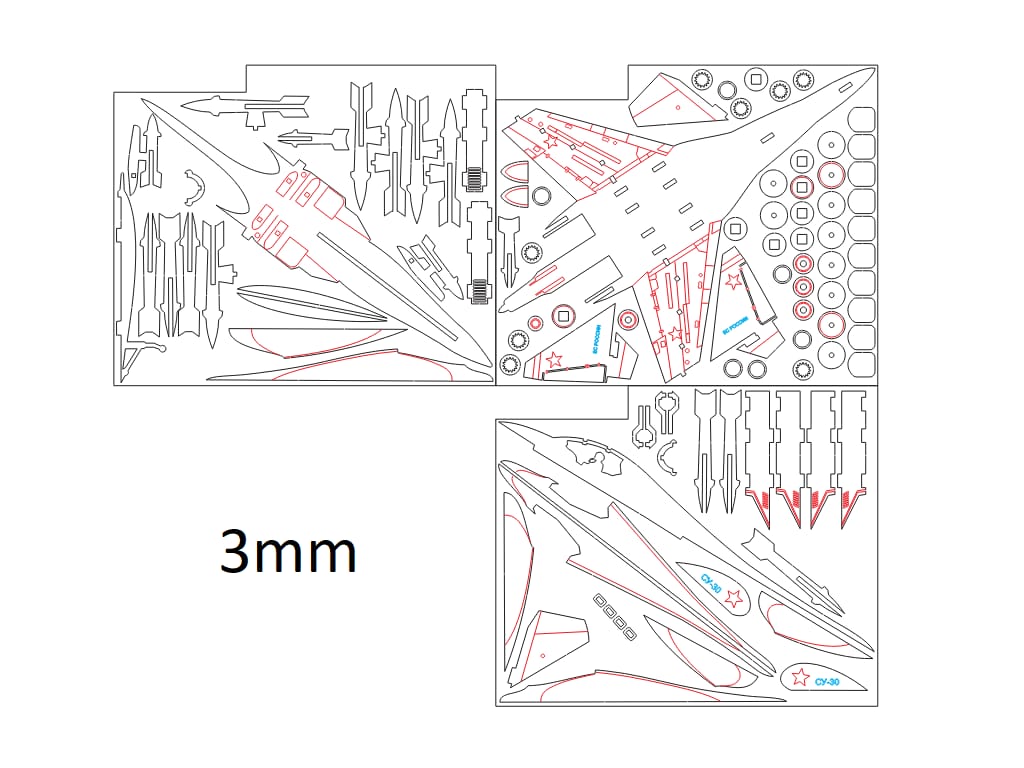 Laser Cut Su-30 Fighter Aircraft 3D Wood Model