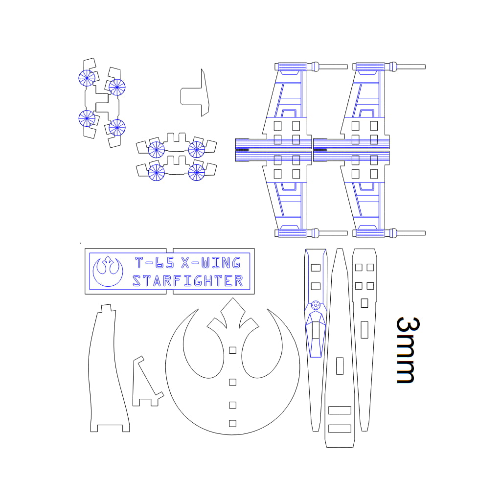 Laser Cut Star Wars X Wing Starfighter 3D Wood Model Kit