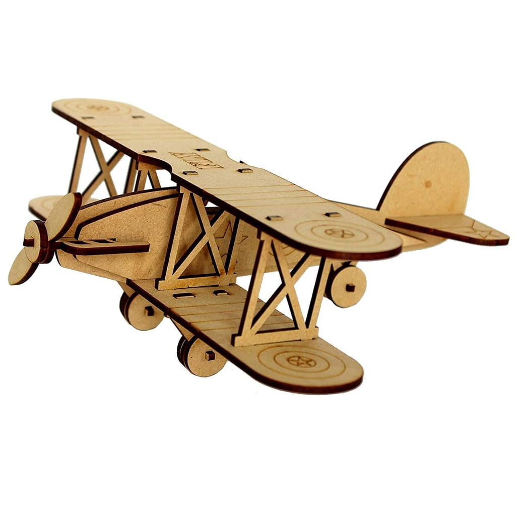 Laser Cut Biplane Wooden Retro Plane 3D Wood Model