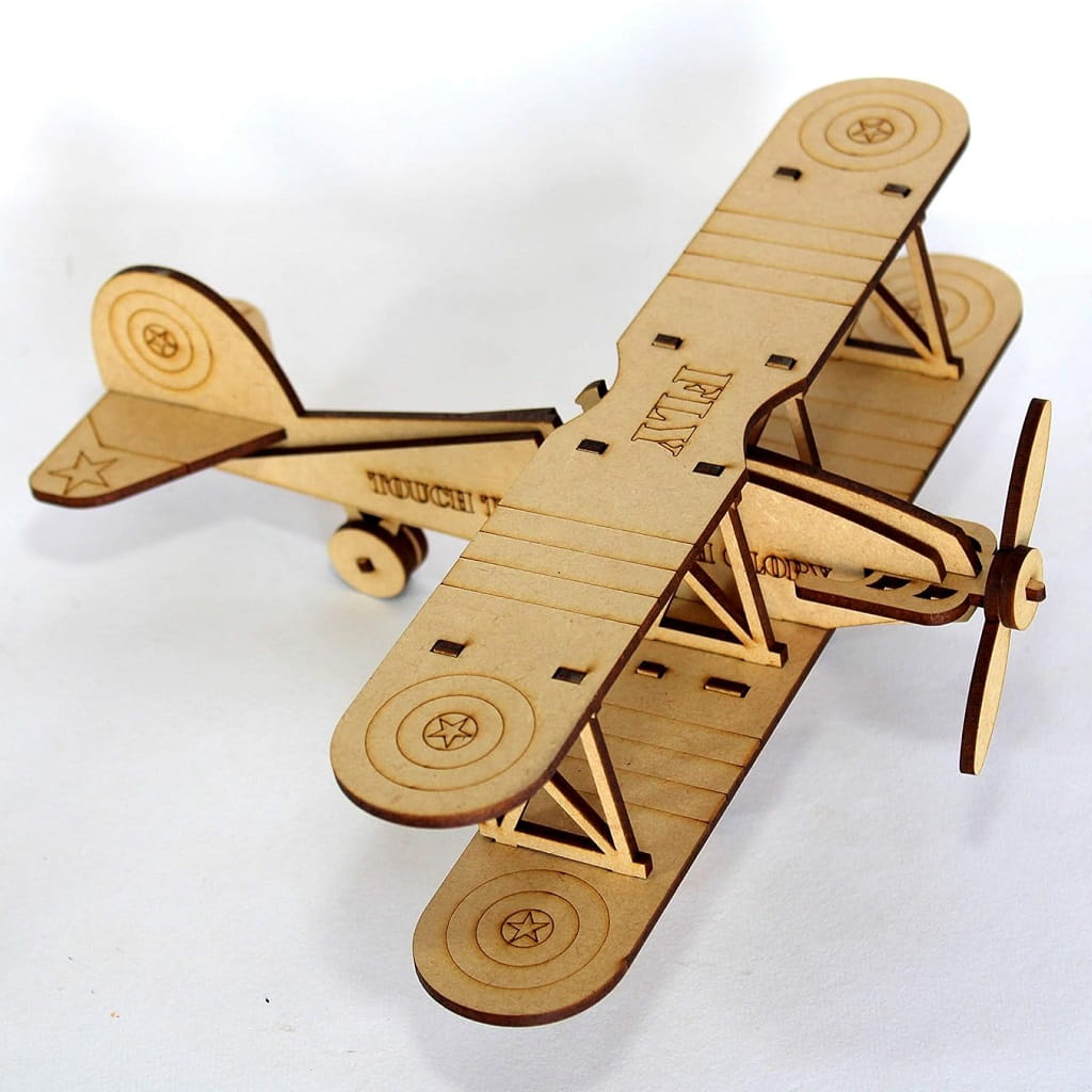 Laser Cut Biplane Wooden Retro Plane 3D Wood Model