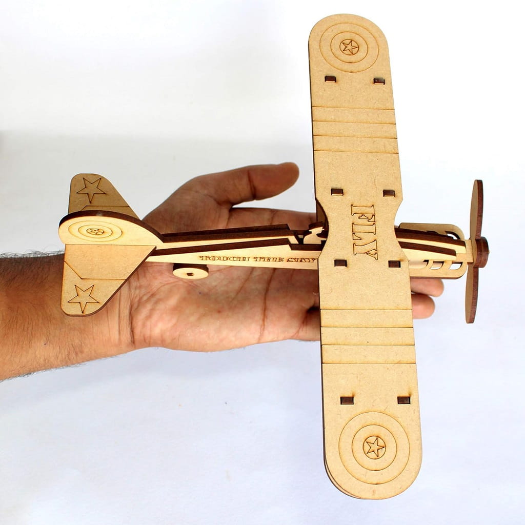 Laser Cut Biplane Wooden Retro Plane 3D Wood Model