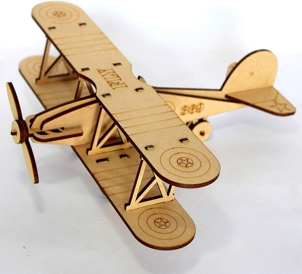 Laser Cut Biplane Wooden Retro Plane 3D Wood Model