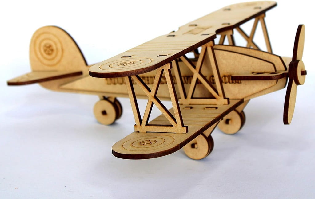 Laser Cut Biplane Wooden Retro Plane 3D Wood Model