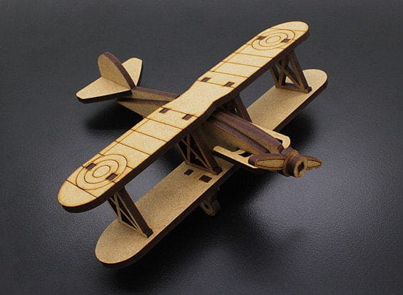 Laser Cut Biplane Wooden Retro Plane 3D Wood Model