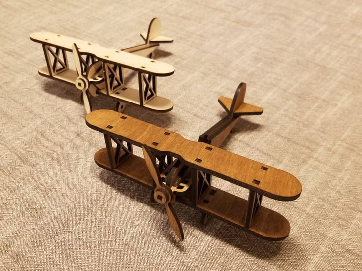 Laser Cut Miniature Biplane Wood Model