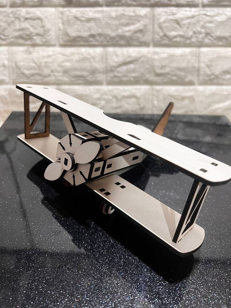 Laser Cut Plywood Biplane Toy 3D Puzzle