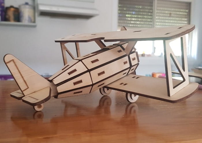 Laser Cut Plywood Biplane Toy 3D Puzzle