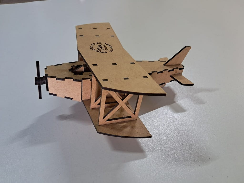 Laser Cut Retro Biplane Wooden Plane Model