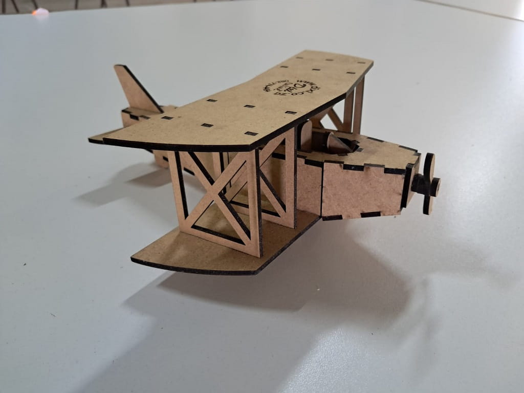 Laser Cut Retro Biplane Wooden Plane Model