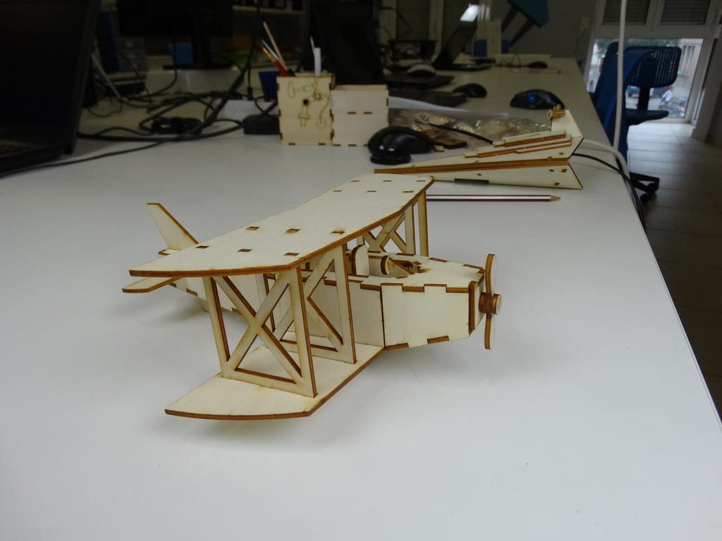 Laser Cut Retro Biplane Wooden Plane Model