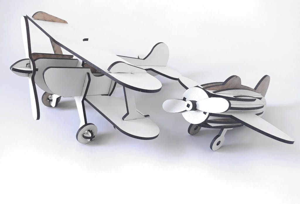 Laser Cut Wooden Biplane Toy Aircraft Model