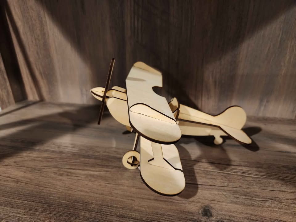 Laser Cut Wooden Biplane Toy Aircraft Model