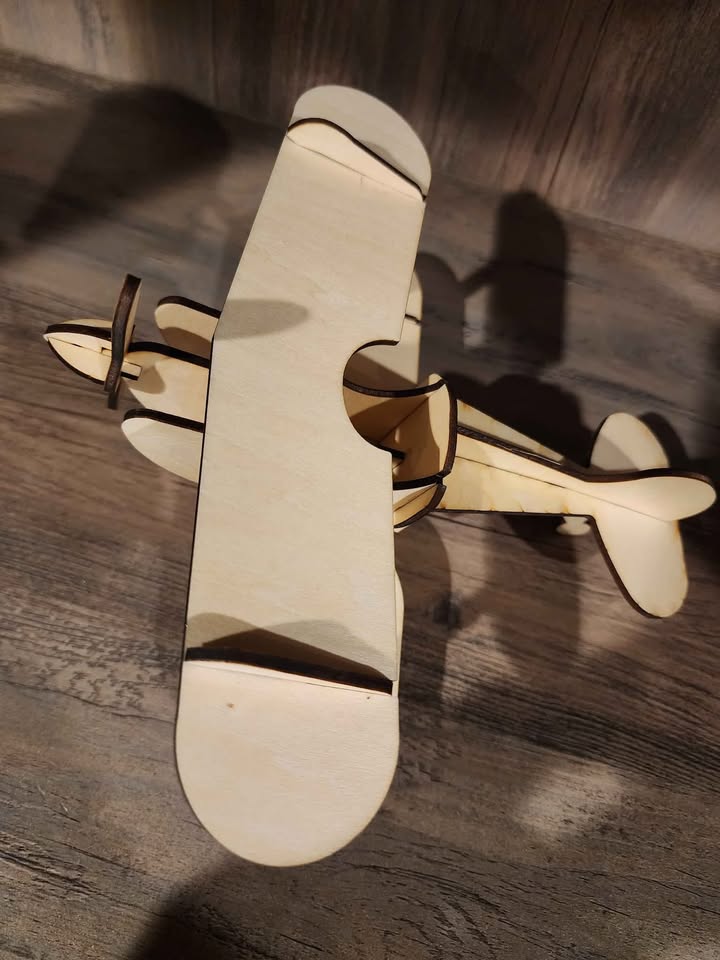 Laser Cut Wooden Biplane Toy Aircraft Model