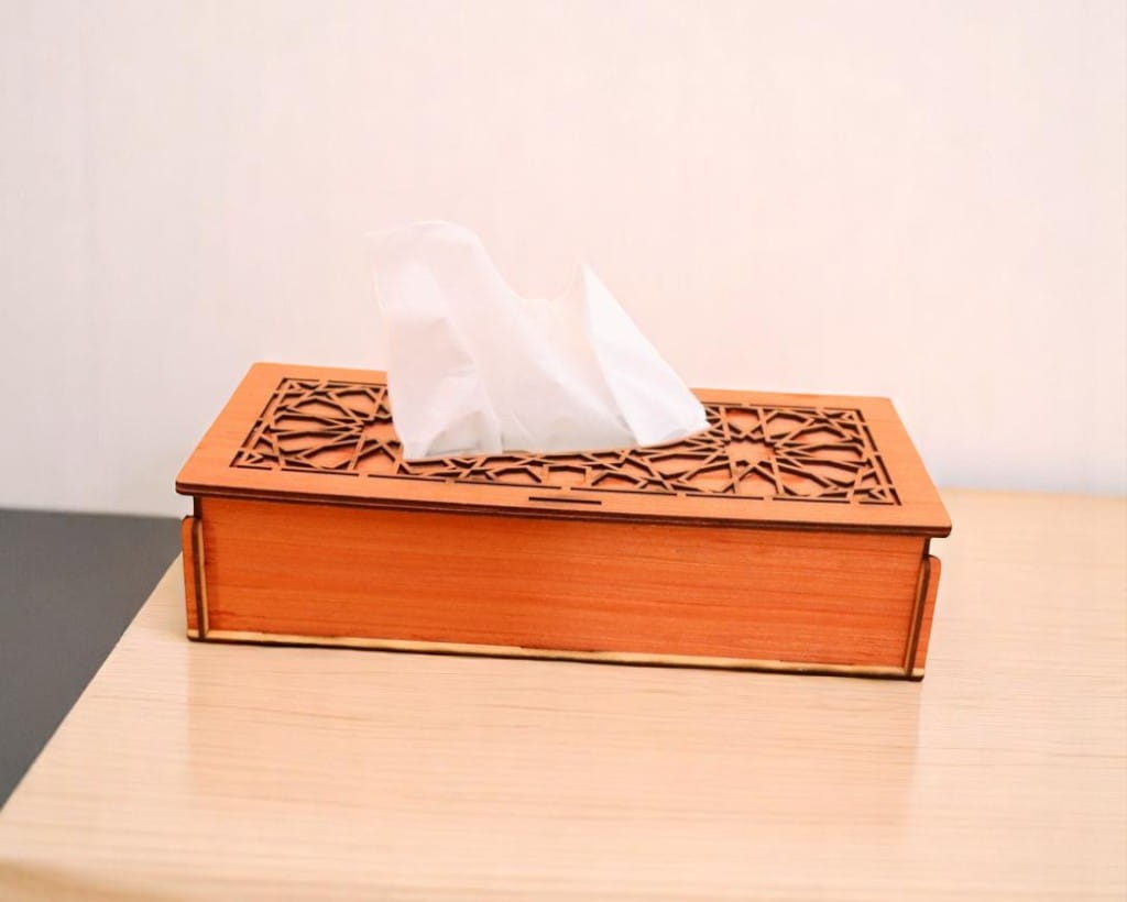 Laser Cut Wooden Tissue Paper Box for Table