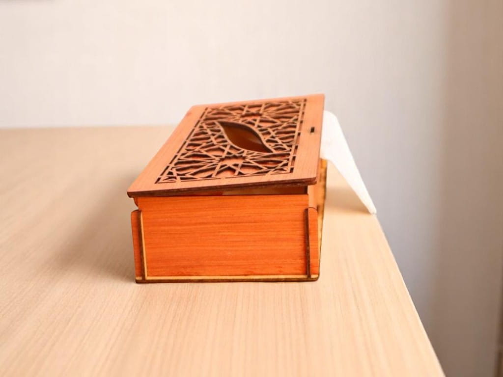 Laser Cut Wooden Tissue Paper Box for Table