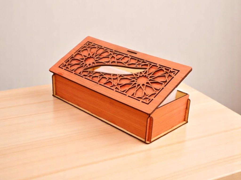 Laser Cut Wooden Tissue Paper Box for Table