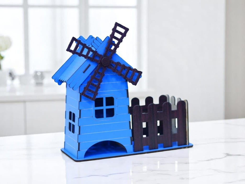 Laser Cut Decorative Windmill Tea Bag House
