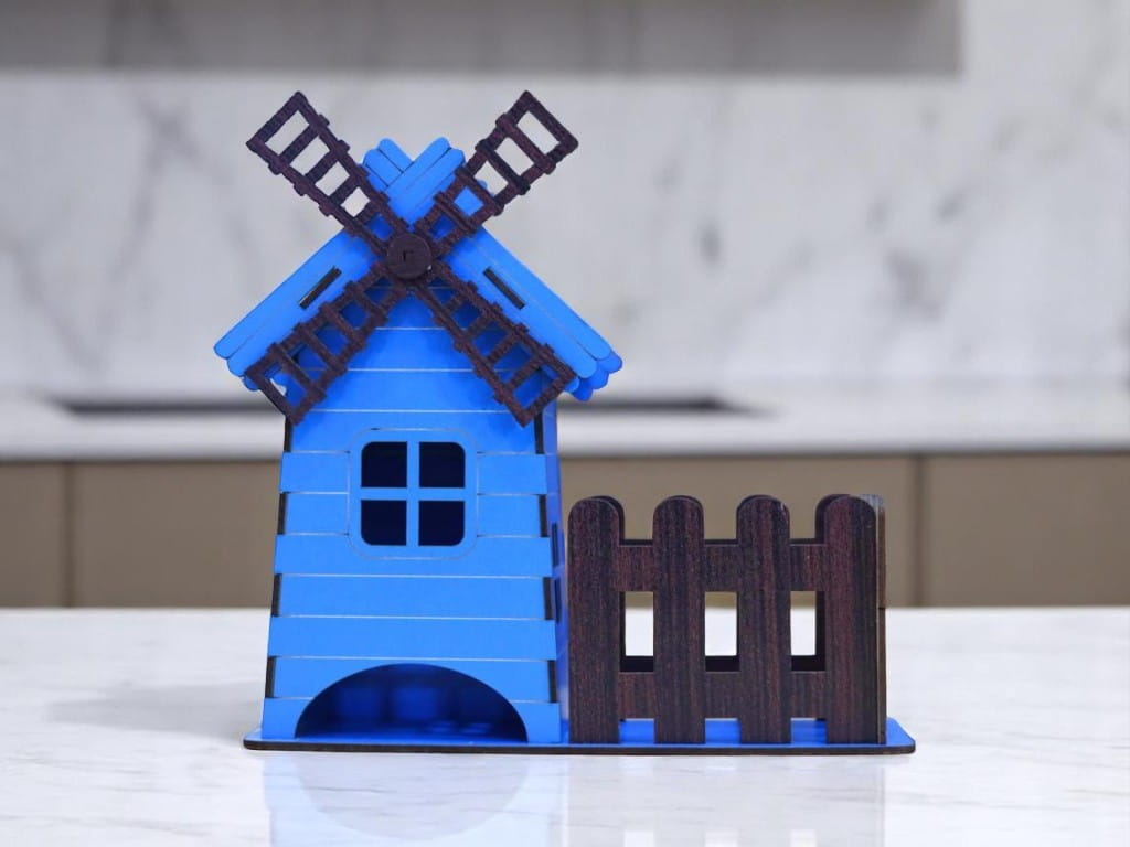 Laser Cut Decorative Windmill Tea Bag House